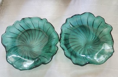 2 Indiana Glass Teal Green Lily Pons Relish Candy Nut Dishes
