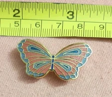 BEAUTIFUL Vtg Butterfly American Greetings Red Blue Gold Tone Brooch Lapel Pin