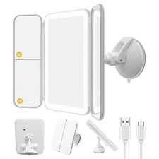 LED Shower Mirror with Lights for Bathroom, Trifold Vanity Mirror with Powerf...