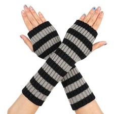 Arm Warmers, Y2k Striped Arm Warmers, Long Fingerless Knitted Gloves Alt