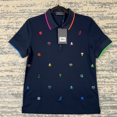GFORE Golf Polo Shirt Women's M Navy MultiColor Icons Embroidered Short Sleeve