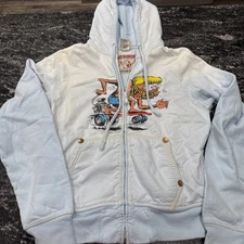 ED ROTH 06 Rat Fink x True Religion Hoodie Womens XL Faded Blue Full Zip Vintage