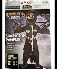 Children's Scary Scarecrow Costume with Pumpkin Head for Halloween