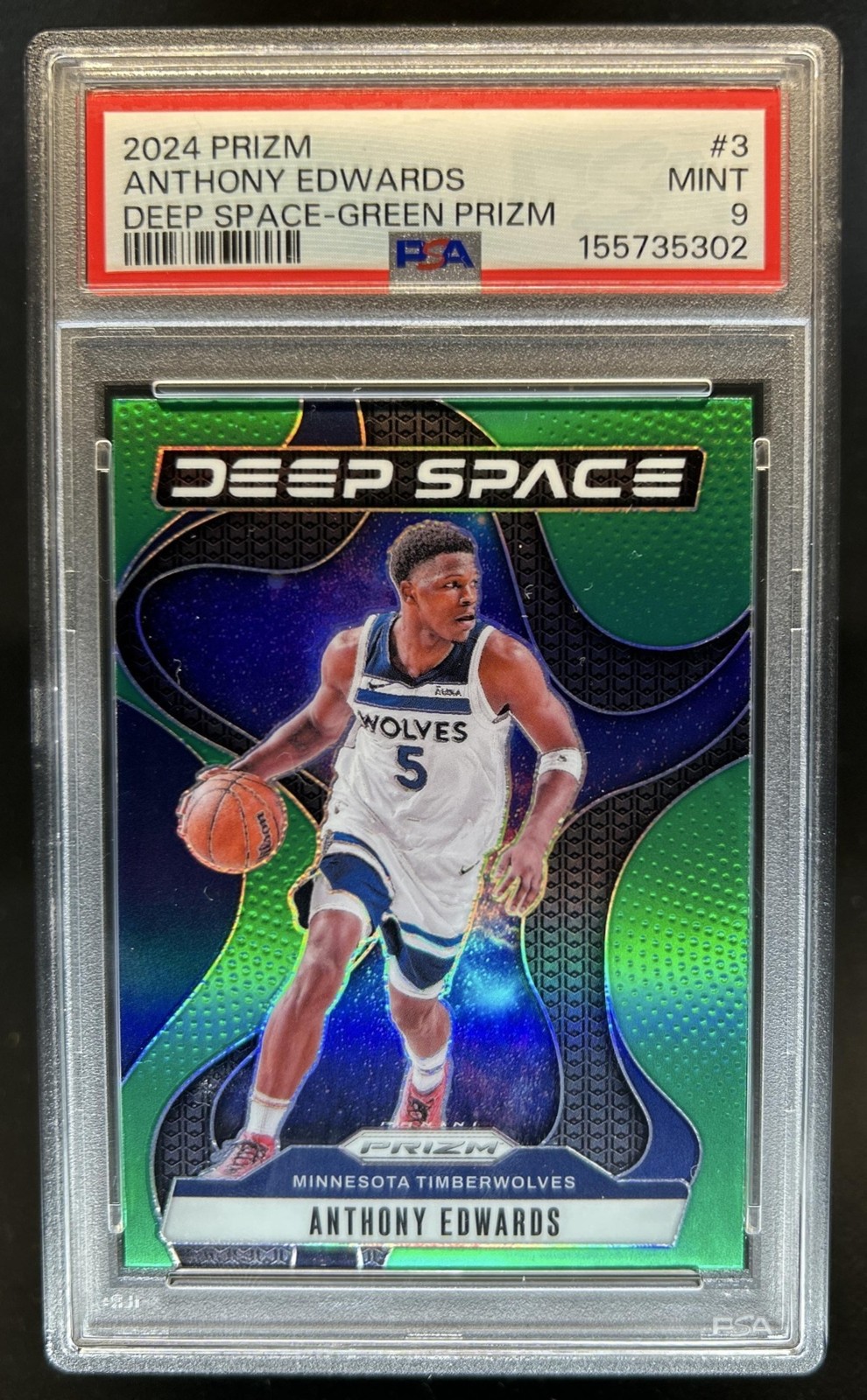 2024-25 Panini Prizm Anthony Edwards Deep Space Green #3 Timberwolves PSA 9