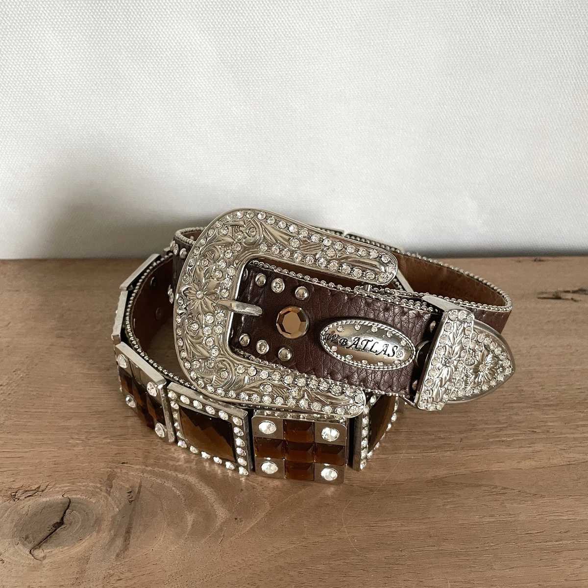 Atlas Bling Belt Western Atlas Western Cowhide Rhinestone Belt | Mercari main image 2