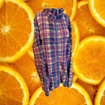 Northern Reflections Plaid Fleece Full Zip Jacket XL TG Navy Red Yellow Blue