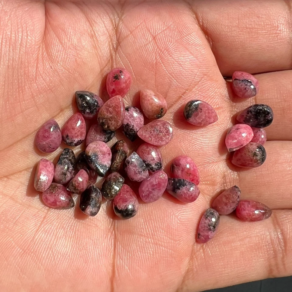 Natural Black Pink Rhodonite Pear 5x7 mm to 18x25 mm Cabochon Loose Gemstone - Image 2 of 4