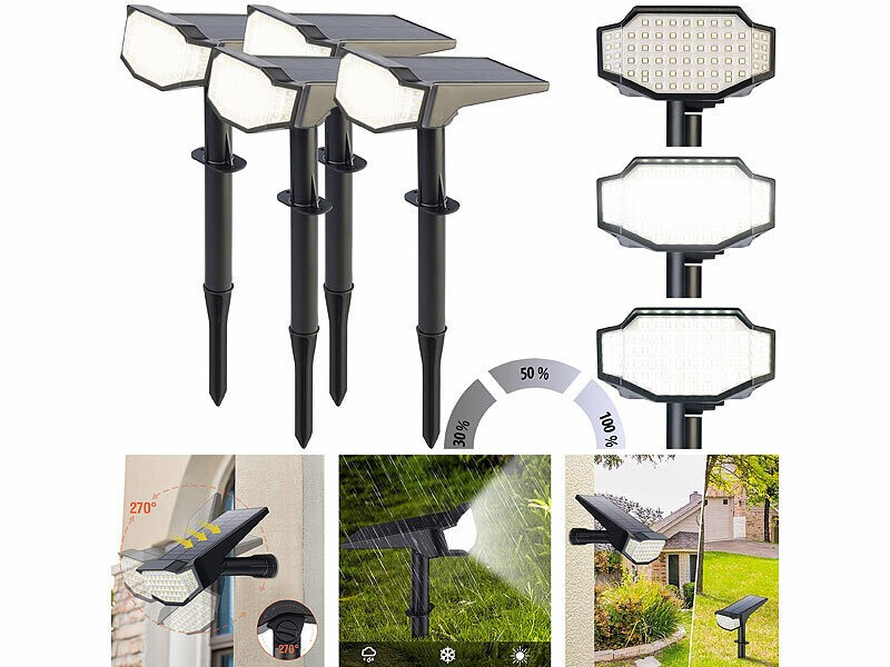 Spots de jardin solaires étanches Luminea 650 lm avec piquet de sol robuste
