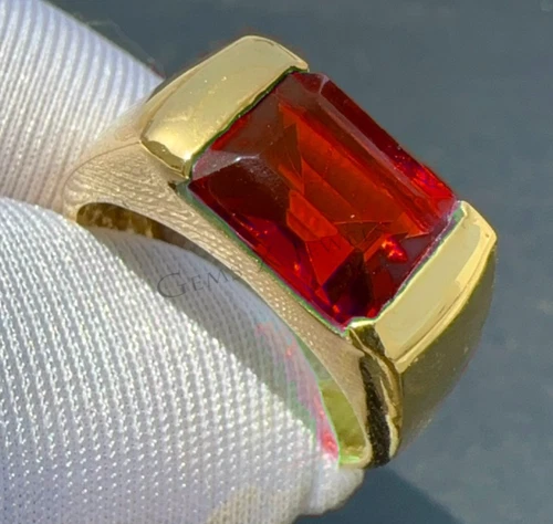 14k Gold Plated Garnet Ring ; Vintage Art Deco Style Men's Ring