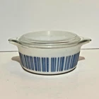 Vintage PYREX Blue Stripe Barcode Casserole Dish 1 1/2 PT 472 Lid Rare Good 1960