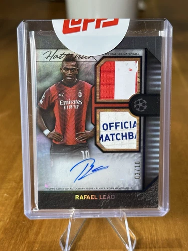 Rafael Leao 2023-24 Topps Museum UEFA Hat Trick Matchball Patch Auto Black /10