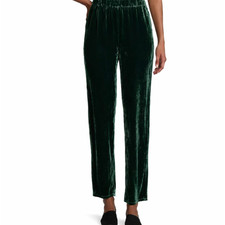 Eileen Fisher Velvet Tapered Pants High Waist Ankle Pine Green Relaxed L NWT