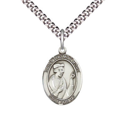 Medium Pewter Saint Thomas More Medal 24'' Lobster Claw Chain Religious Necklace