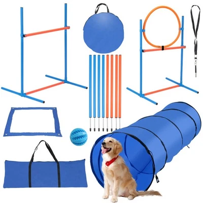 MARKENLOS Agility Set für Hunde mit Hürde Tunnel & Ring & Hürdenstangen 5-tlg Set Slalom