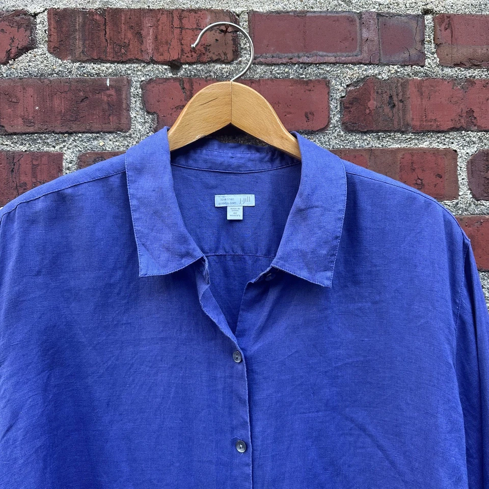J Jill Love Linen Essential Shirt Blouse Button Up Plus Size 4X Blue 100% Linen - Image 3 of 4