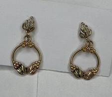 Black Hills Gold Earrings 10K Solid Gold Grape Leaf Earrings Tri-Color Gold USA