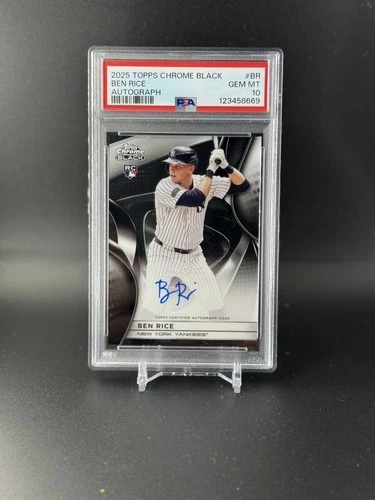 Topps 2025 Chrome Black Ben Rice RC Auto #CBA-BR Yankees PSA 10