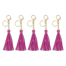 5Pcs Leather Keychain Tassels with Lobster Clasp Key Ring, Purple Rose Red