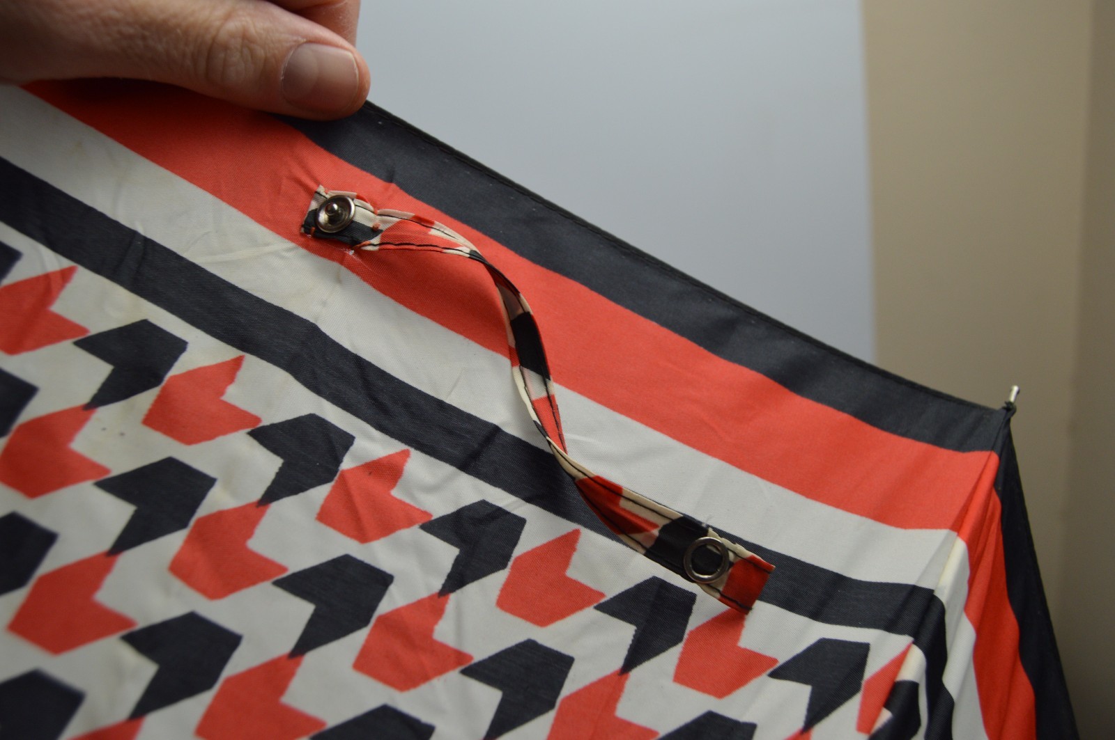 Vintage Automatic Umbrella Push-Button Orange/Bla… - image 9