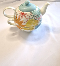 Portmeirion Crazy Daisy Tea For One Set Stacking Teapot and Cup Porcelain Fine
