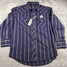 NWT Wrangler Western Shirt Mens 16.5x35 Blue Green Stripe Snap Cowboy