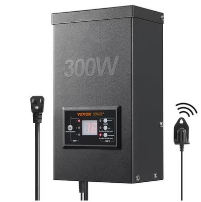 VEVOR Low Voltage 300-Watt Metal Landscape Lighting Transformer w/ Timer Sensor