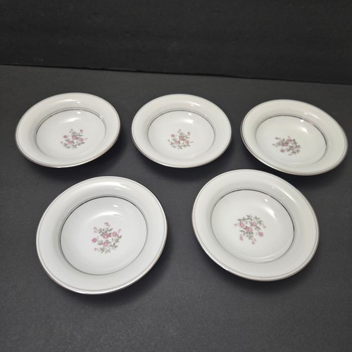 5 Noritake 5407 Stanton Dessert Bowls 5.75" Pink Roses Gray & Platinum Bands - Picture 6 of 8