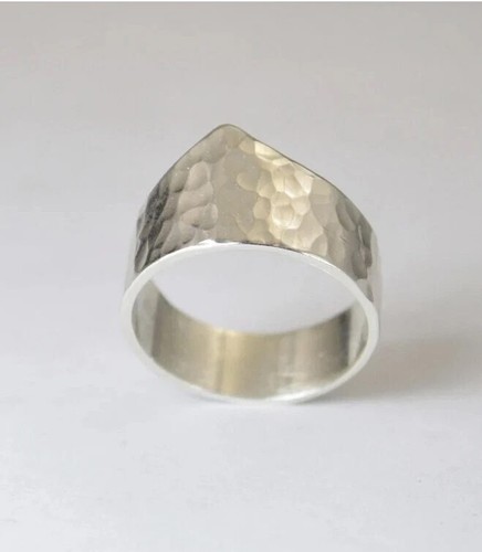 Solid 925 Sterling Silver Hammered Chevron Band Wide Tiara For Statement Ring - Picture 4 of 5