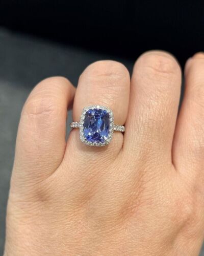 Cushion Cut 3.55 Ct Natural Tanzanite Diamond Wedding Ring 14K White Gold Size 7 - Picture 4 of 7