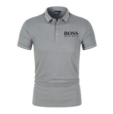 2025 BO##SS Sommer Neue Herren Einfarbig T-Shirt Revers Casual Kurzarm Poloshirt