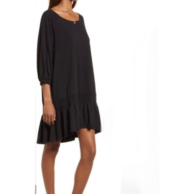free people jenny mini dress NWOT Free People Jenny Mini Dress Black Lace Split Tie Neck Boho, size Large
