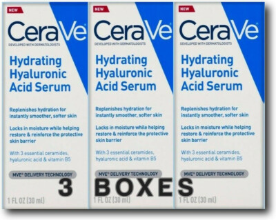 CeraVe Hydrating Hyaluronic Acid Face Serum 1 oz (3 BOXES)