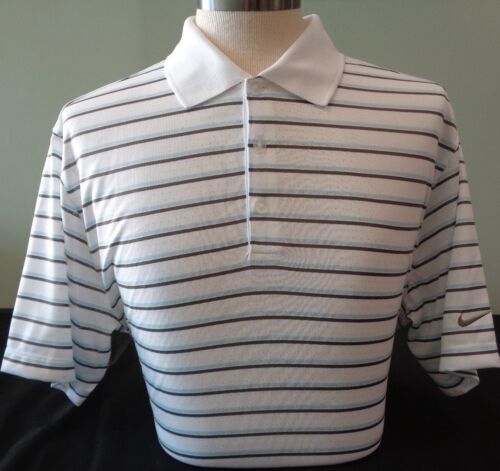 NEW MENS NIKE GOLF DRI FIT BODY MAPPING STRIPE POLO SHIRT, WHITE, PICK SIZE, $75 - Picture 1 of 3