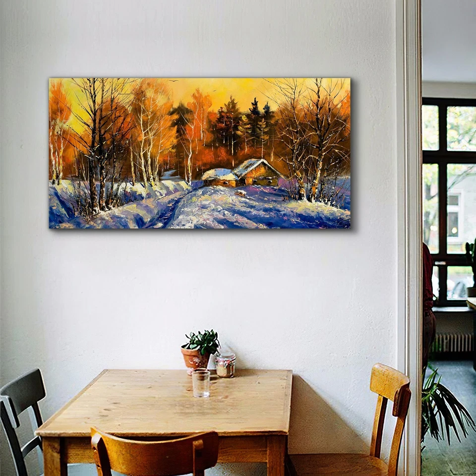 Canvas Wandbild Leinwand Bilder 100x50 Deko Landschaft Abend im Winter dorf - Bild 2 von 4
