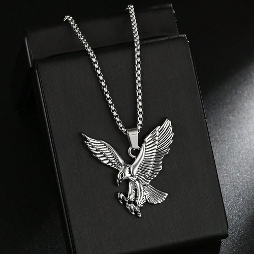 Stainless Steel Eagle Pendant & 3mm 24" Rolo Chain Hip Hop Fashion Necklace - Picture 12 of 14
