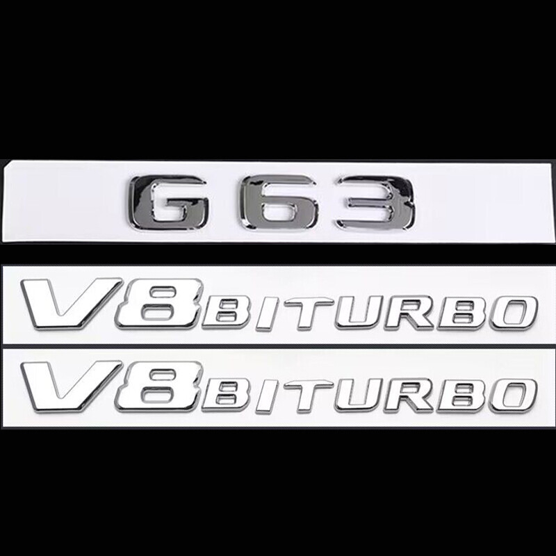 3pcs NEW Adhesive G63 V8 Biturbo Chrome Badge Emblem for Mercedes Benz G