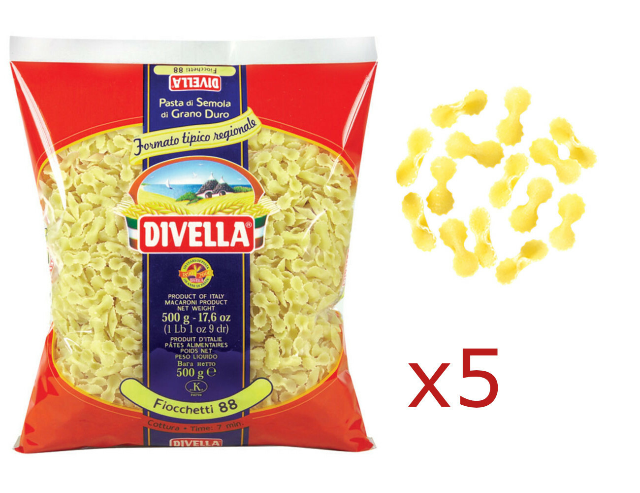 Pasta Divella Italienische FIOCCHETTI aus Hartweizenmehl 5 Stück 500 gr