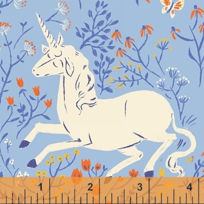 Heather Ross Far Far Away Unicorn Blue By The yard cotton  Windham 20th anniv
