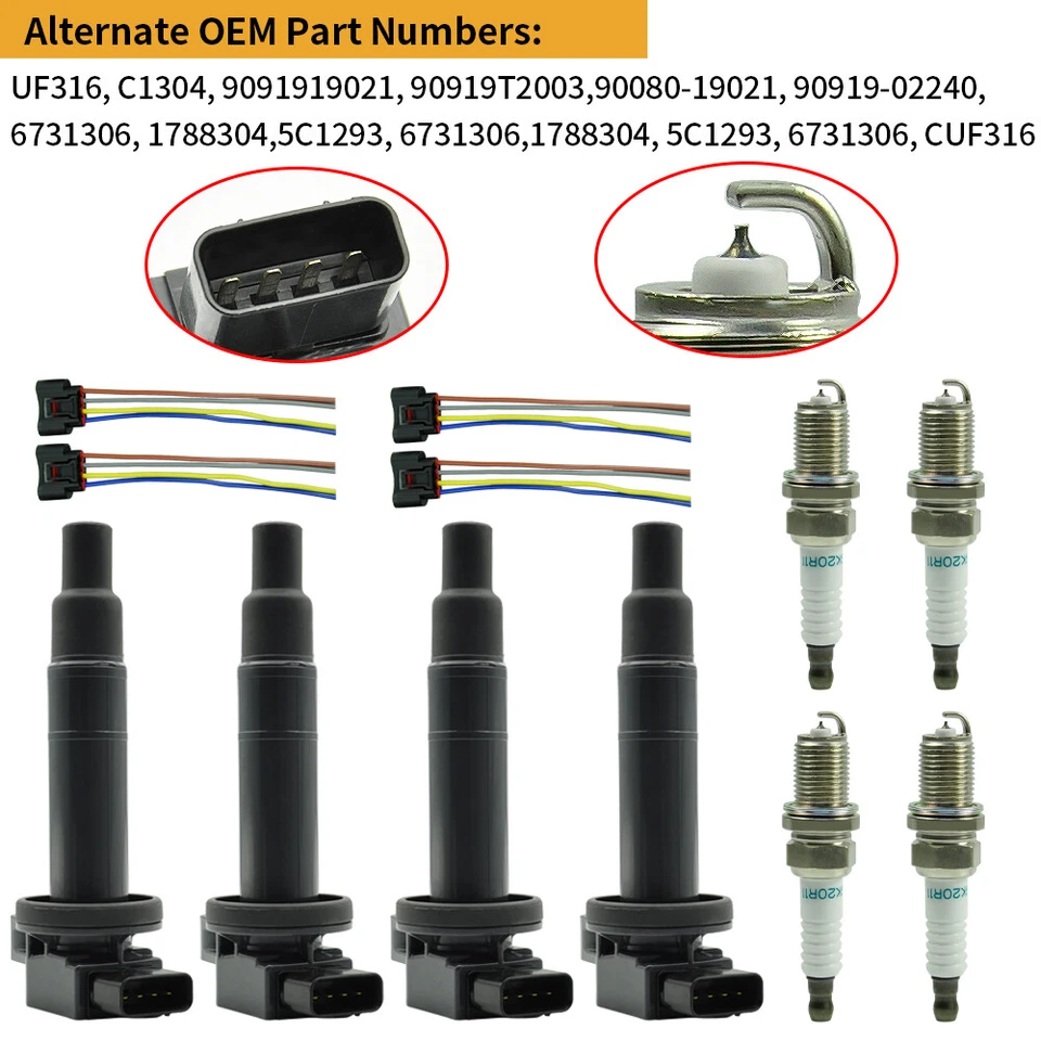 Bobina de ignição e vela de ignição com plugue para 00-2017 Toyota Prius Yaris Echo 1.5L UF316 - Imagem 2 de 4