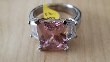 FASHION CRYSTAL RING-PINK, RHODIUM PLATED, Size 7