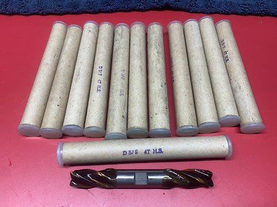 Lot of Twelve 5/8'' 4 Flute Double End HS End Mills NEW OLD STOCK