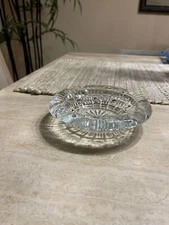 VINTAGE ASHTRAY CLEAR GLASS ORNATE CIRCLE ROUND 6" TABLE CIGARETTE CIGAR 4 PORT