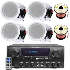 Home Theater System-1000 W Bluetooth Amplifier, 4x8" Ceiling Speakers, Wire