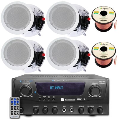 Home Theater System-1000 W Bluetooth Amplifier, 4x8'' Ceiling Speakers, Wire