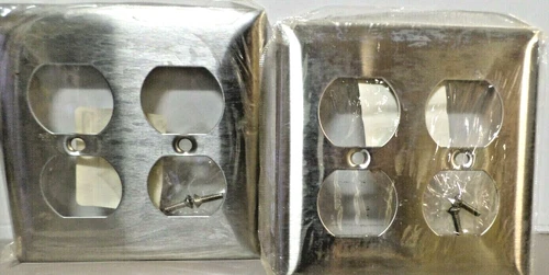 Lot of 2- Hubbell S82 2 Gang (2) Duplex Receptacle Stainless Steel Outlet Covers