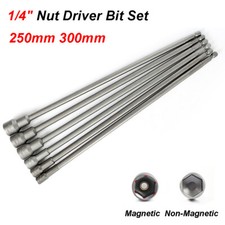 1/4" Nut Driver Bit Set Hex Magnetic Metric Socket Impact Drill 250mm 300mm Long