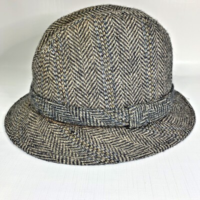Stetson Gray Herringbone Fedora Hat Wool Blend Tweed Mens  display picture 3
