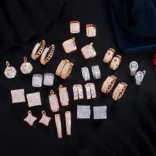 Luxury Yellow Gold Plated Cubic Zirconia CZ Square Round Huggie Hoop Earrings 