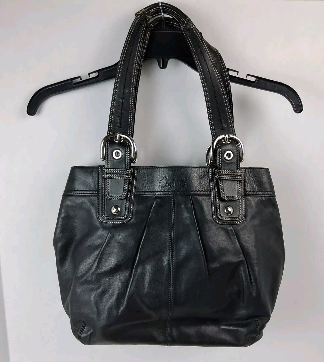 Coach F15045 Soho Pleated Black Leather Shoulder Shopper Purse