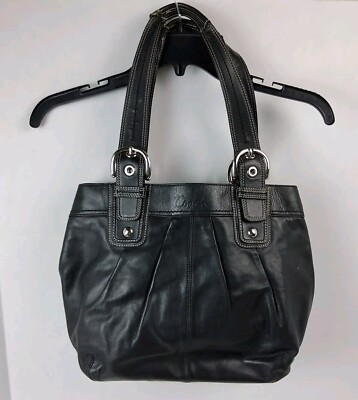 Coach F15045 Soho Pleated Black Leather Shoulder Shopper Purse Coach F15045 Soho Pleated Black Leather Shoulder Shopper Purse